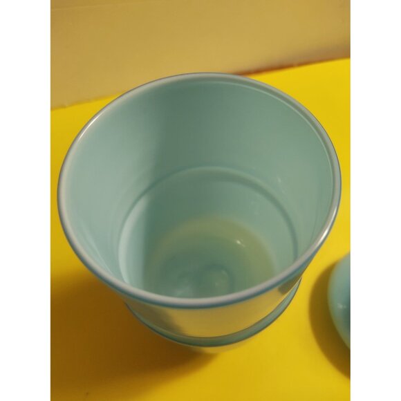 9" Gunnar Ander Design Encased Blue/Turquoise Opaline Art Glass Jar Lidded - Picture 4 of 12